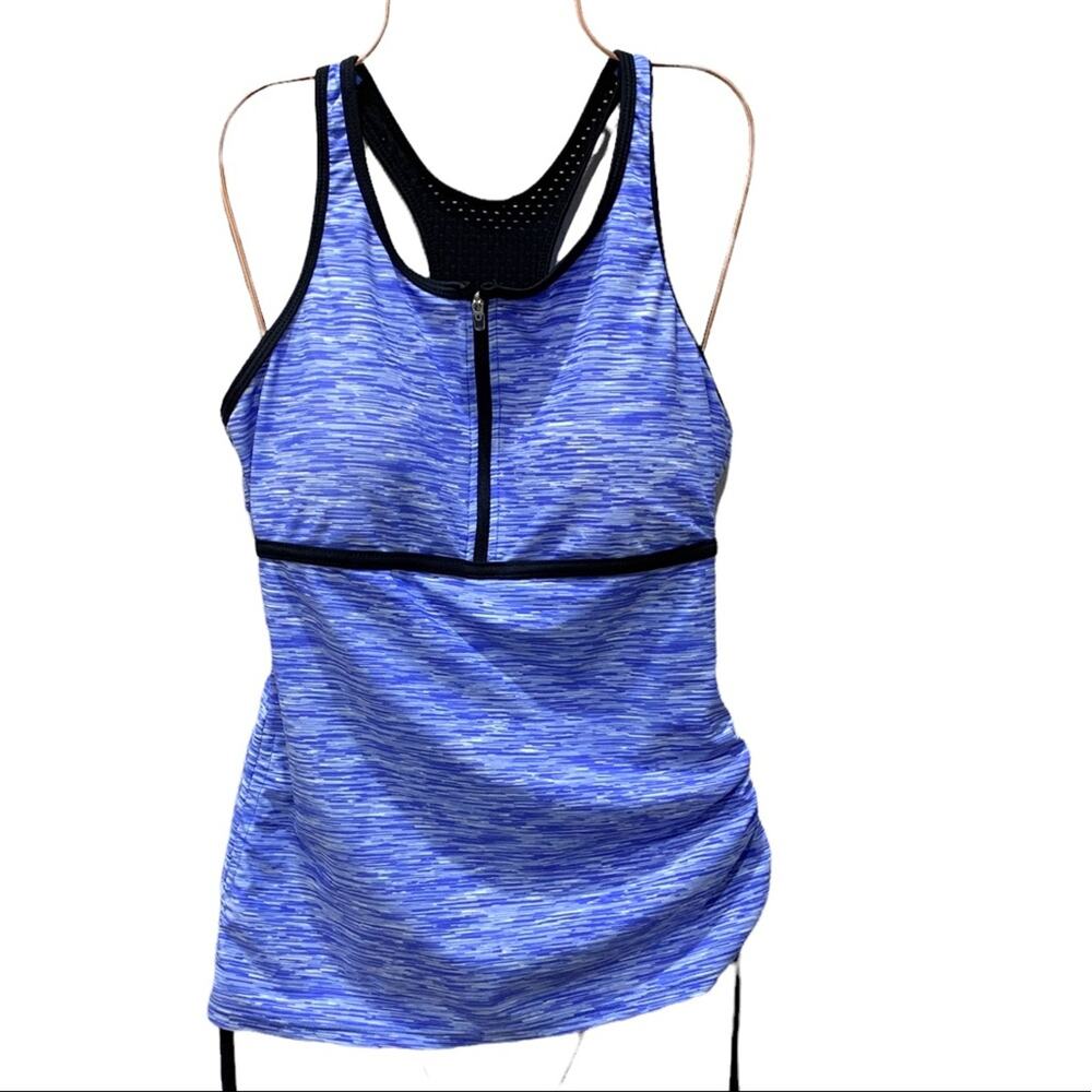 Free Country Mesh Zip-Up Racerback blue Tankini Top medium - Picture 6 of 11